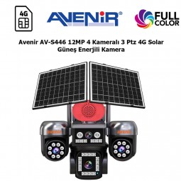 Avenir AV-S446 12MP 4 Kameralı 3 ptz 4G Solar Güneş Enerjili Kamera
